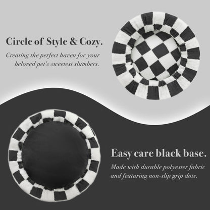 Blue Checkered Round Dog Bed