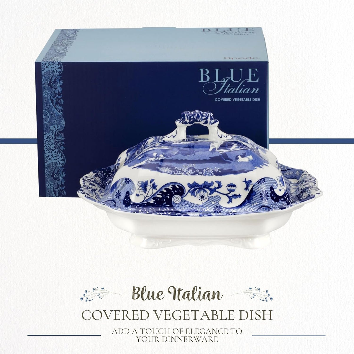 Spode Blue Italian Covered Vegetable Dish, 30 oz