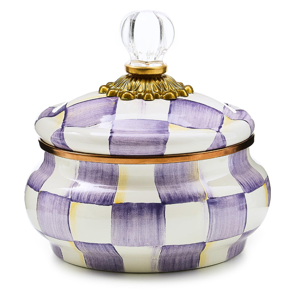 MacKenzie-Childs Enamel Squashed Pot, Royal Check