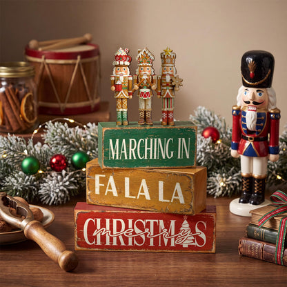 Blue and White Christmas Wood Block Signs, Set of 4