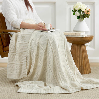 Checkered Knit Throw Blanket, Blue, 50 x 60 Inch