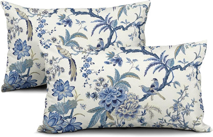 Blue and White Chinoiserie Lumbar Pillow Covers, 12x20, Set of 2