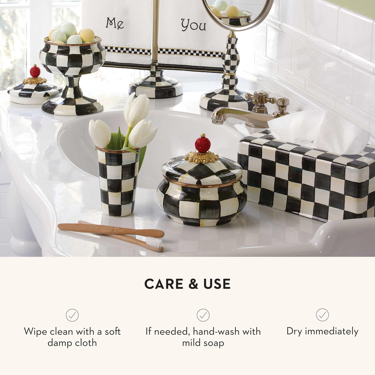 MacKenzie-Childs Enamel Squashed Pot, Royal Check
