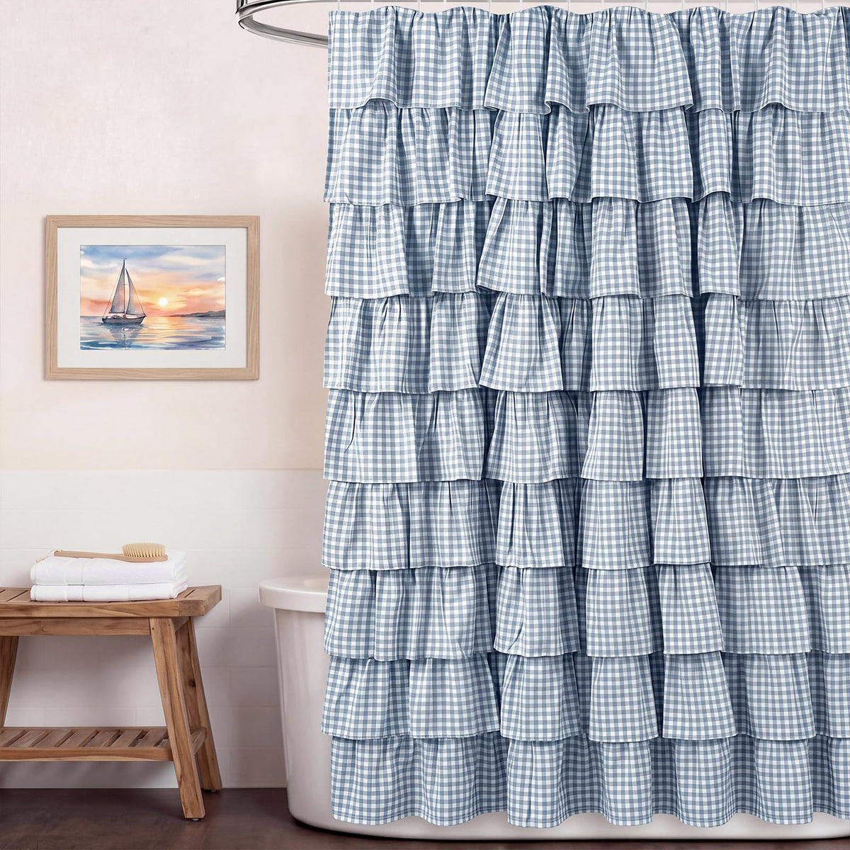 Ruffled Gingham Shower Curtain, 72 x 72