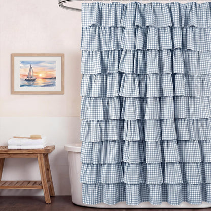 Ruffled Gingham Shower Curtain, 72 x 72