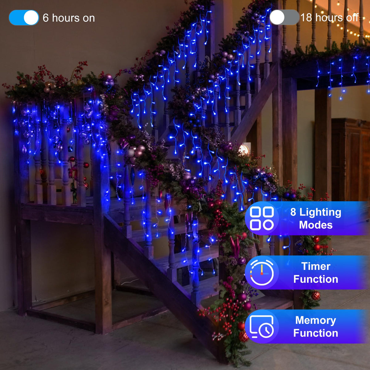 Blue and Cool White Icicle Lights, 164 ft