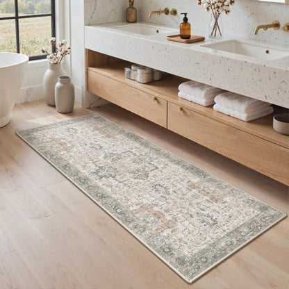 Blue Floral Boho Bath Mat, 24 x 17