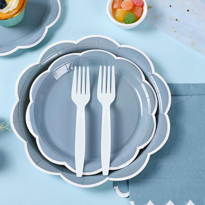 Blue Scalloped Paper Plates and Napkins, Serves 24