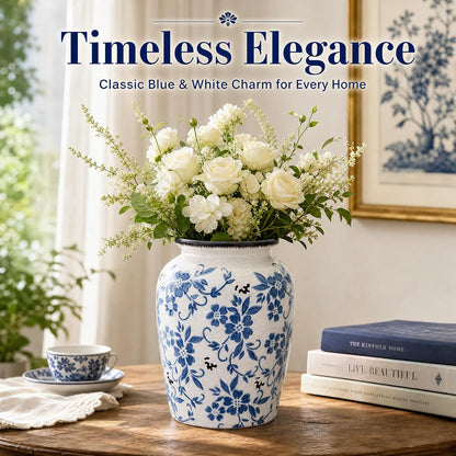 Blue and White Crackle Glaze Vase, 7.7 Inch
