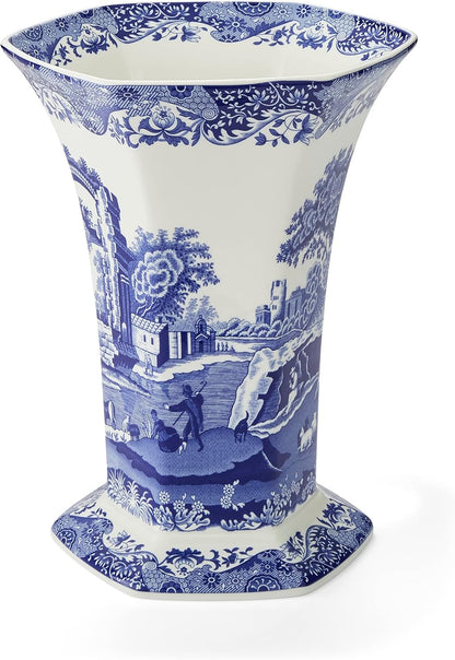 Spode Blue Italian Hexagonal Vase, 10.5 Inch