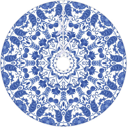 Blue and White Floral Velvet Tree Skirt, 48 Inch