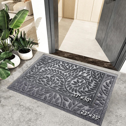 Blue Leaf Front Door Mat, Non-Slip Rubber