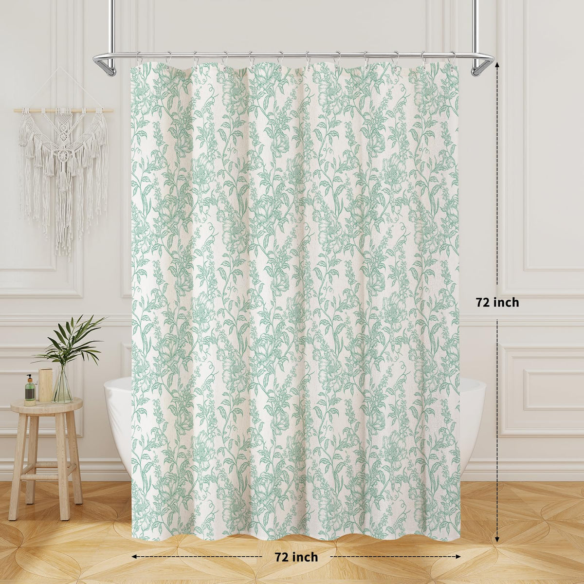 Blue Floral Linen Blend Shower Curtain