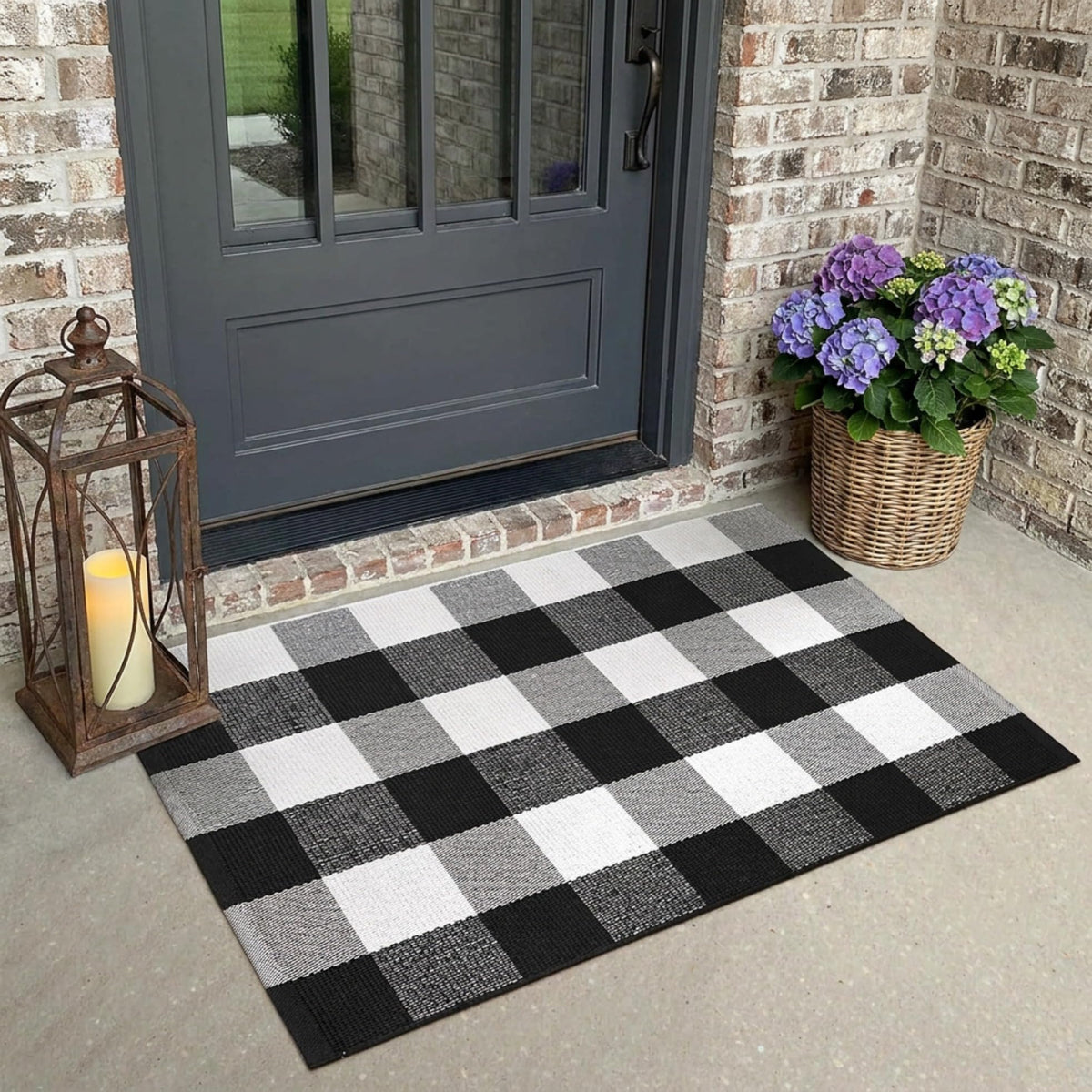 SEEKSEE Blue Buffalo Plaid Porch Rug, 27.5x43