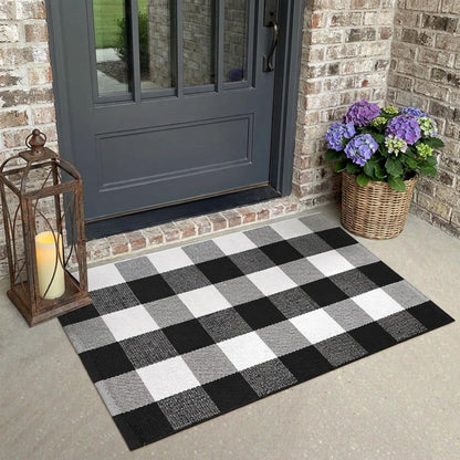 SEEKSEE Blue Buffalo Plaid Porch Rug, 27.5x43