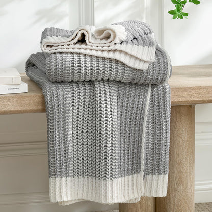 Checkered Knit Throw Blanket, Blue, 50 x 60 Inch