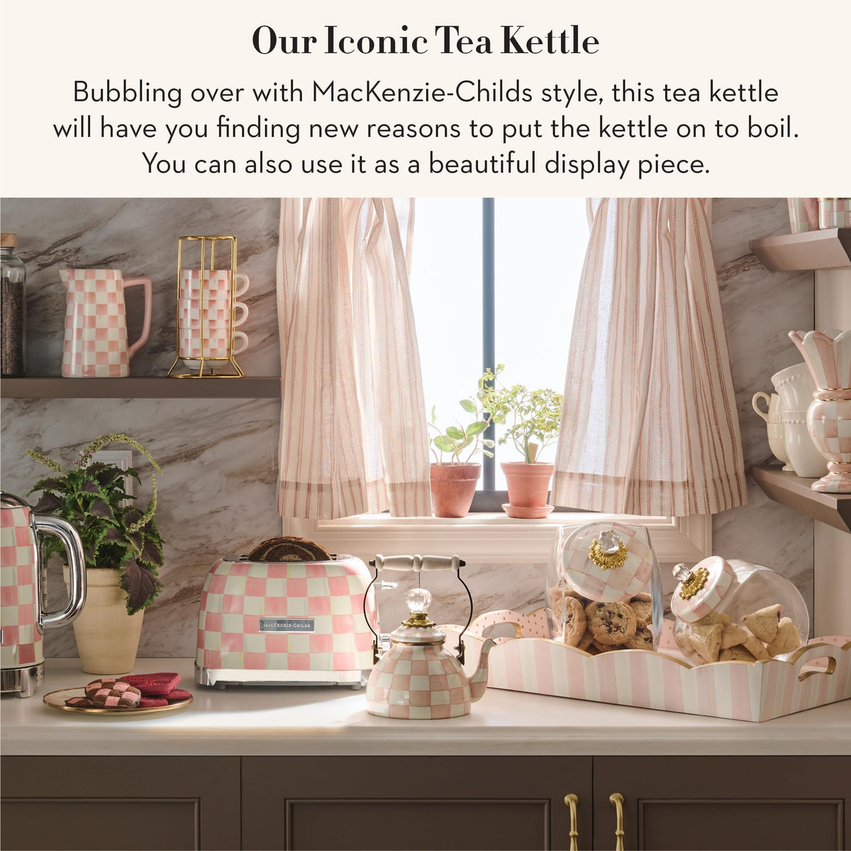 MacKenzie-Childs Enamel Tea Kettle, Royal Check