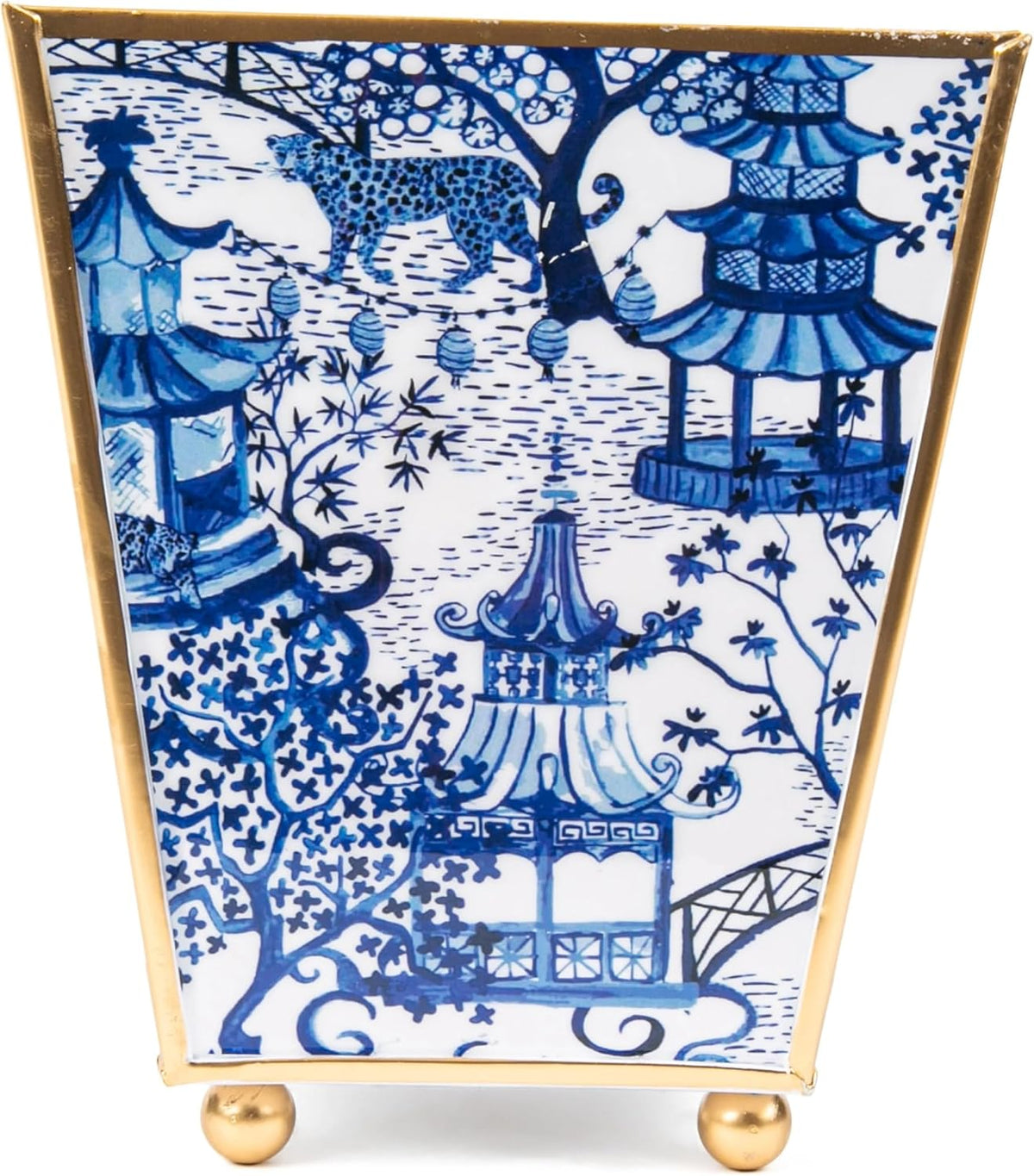 Blue and White Enamel Cachepot, 4 Inch