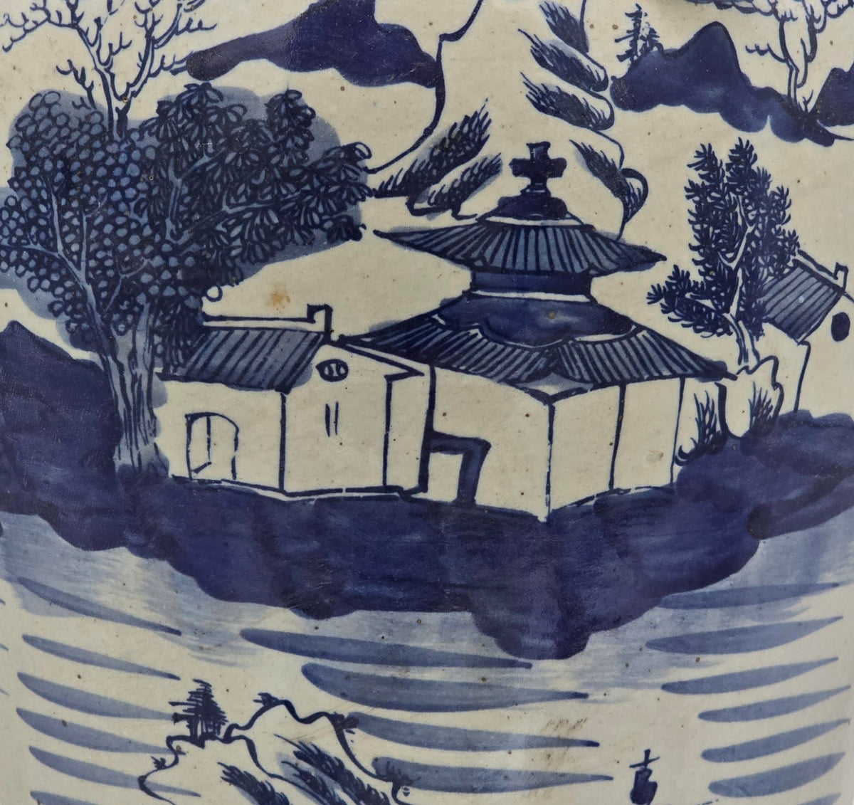 Blue and White Lotus Ginger Jar, 19 Inch