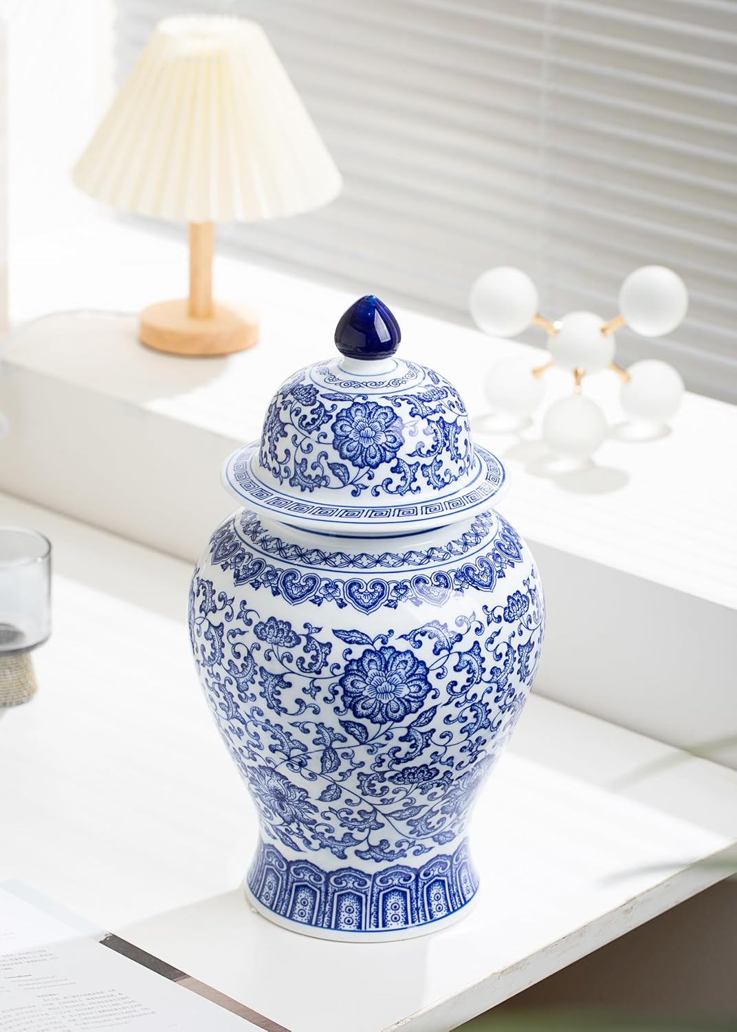 Blue and White Ginger Jar, 9.8 or 15 Inch