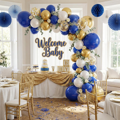 Royal Blue and White Confetti Balloons, 50 Pack