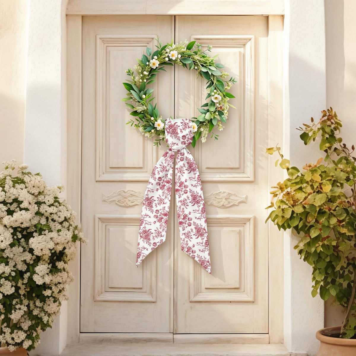 Blue Chinoiserie Floral Wreath Sash, Set of 2