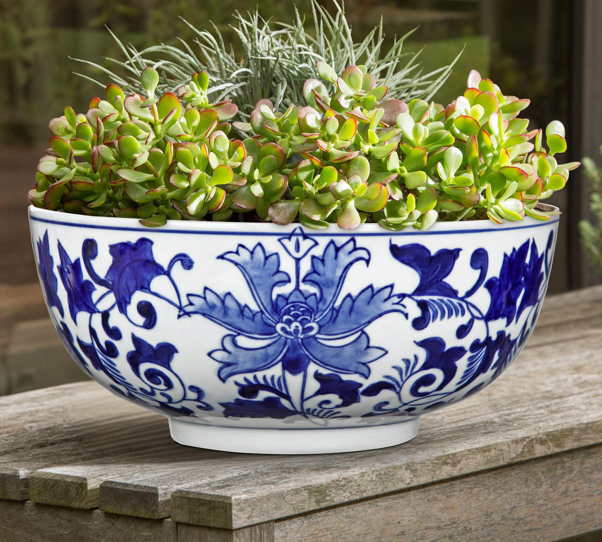 Blue and White Chinoiserie Bowl Planter, 9 Inch