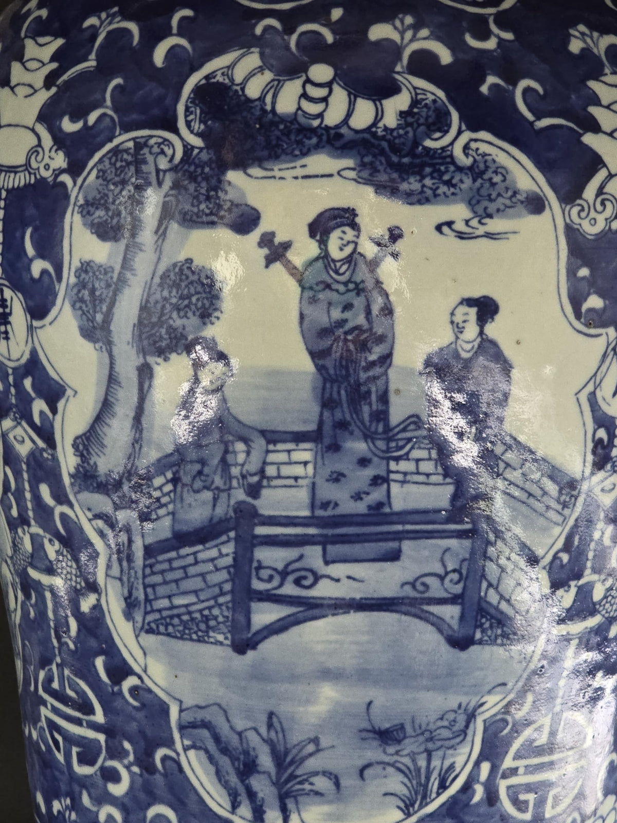 Blue and White Lotus Ginger Jar, 19 Inch