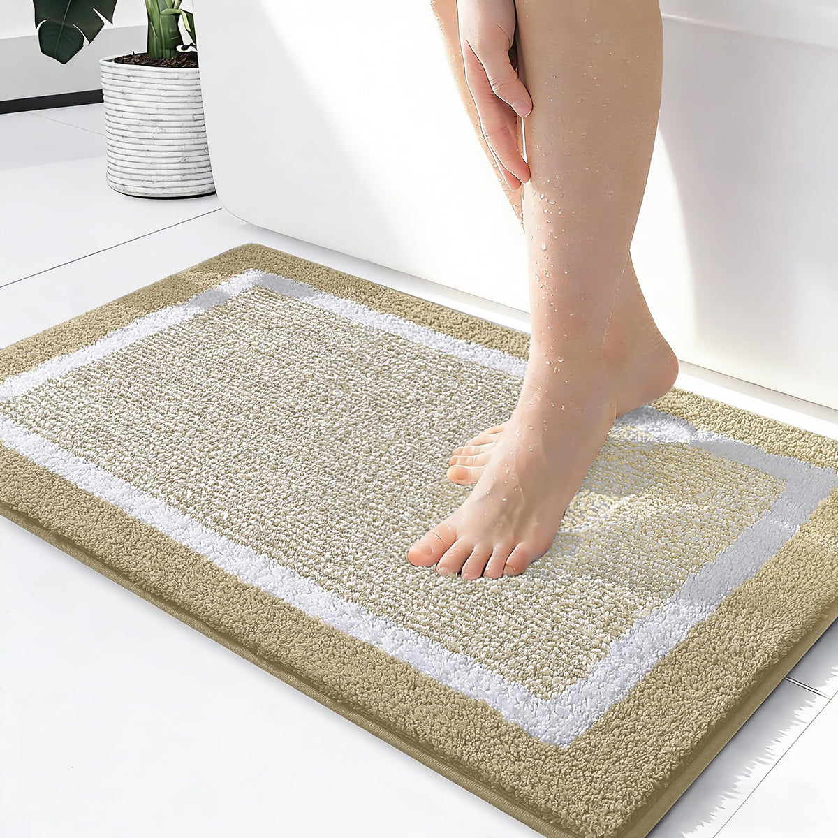 Navy and White Microfiber Bath Rug, 36 x 24