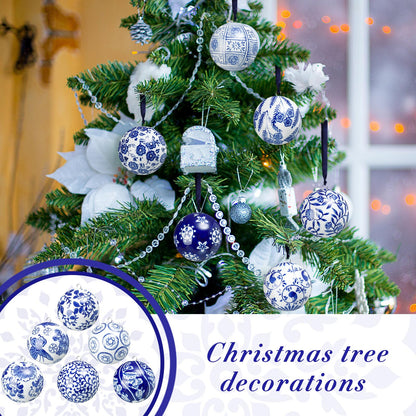 Blue and White Porcelain Christmas Balls, Set of 6 or 12