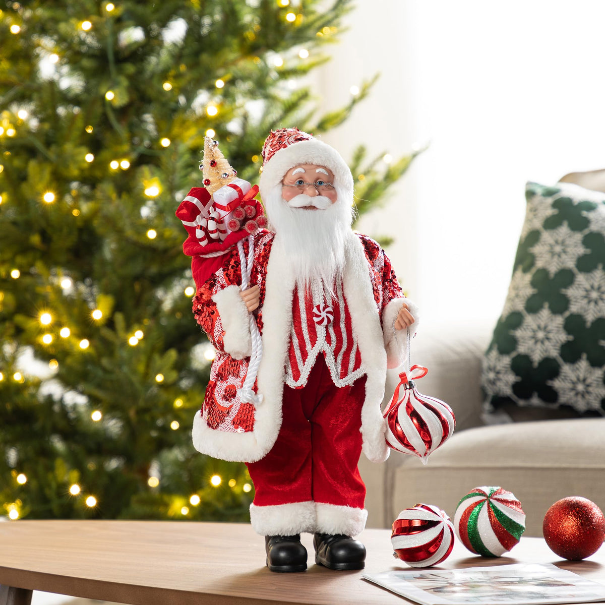 Blue Velvet Santa Figurine, 18 Inch