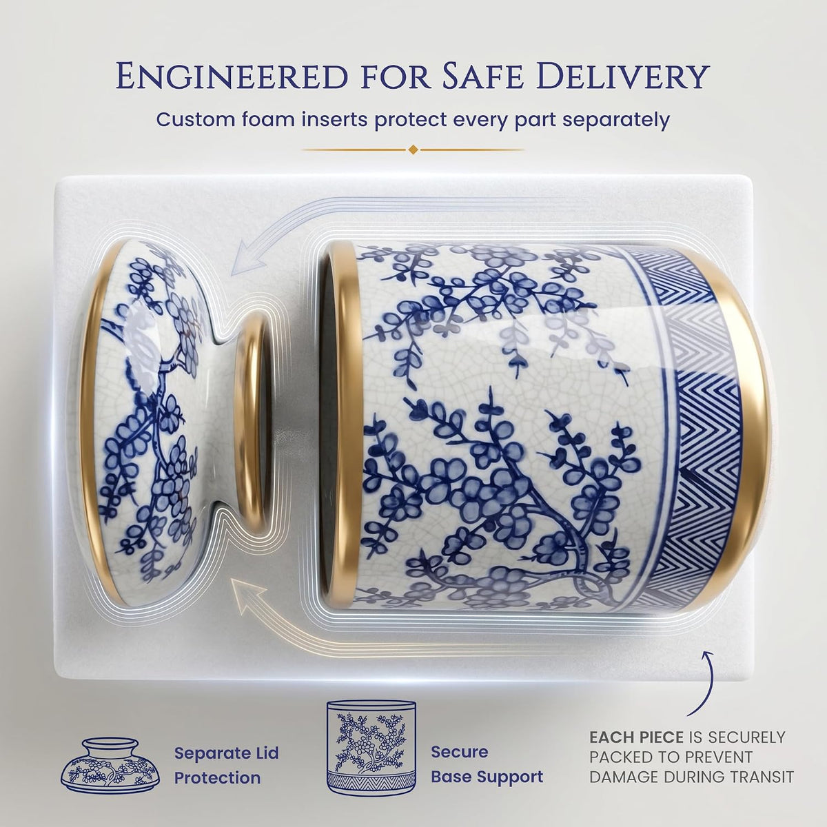 Round Chinoiserie Ceramic Tissue Holder with Lid