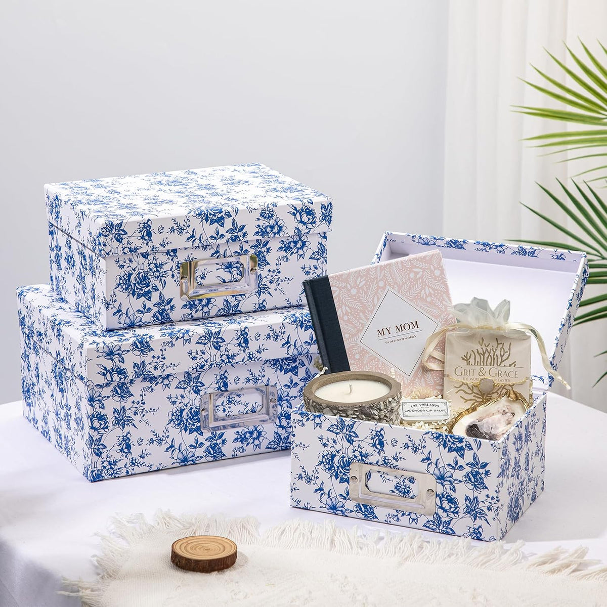 Blue and White Floral Nested Storage Boxes