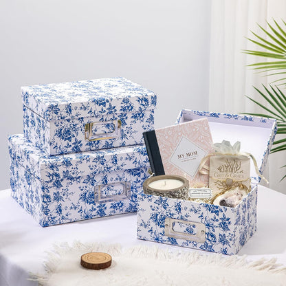 Blue and White Floral Nested Storage Boxes