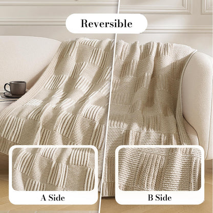 Checkered Knit Throw Blanket, Blue, 50 x 60 Inch