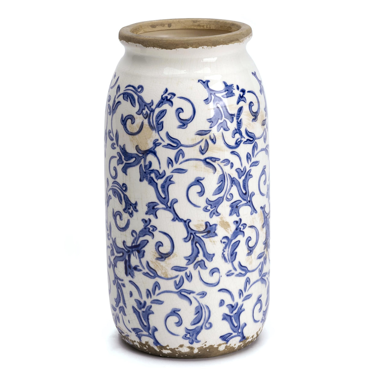 Victor & Teresa Rustic Blue and White Vase, 8"