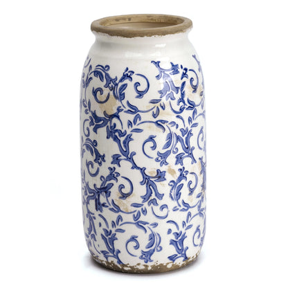 Victor & Teresa Rustic Blue and White Vase, 8"