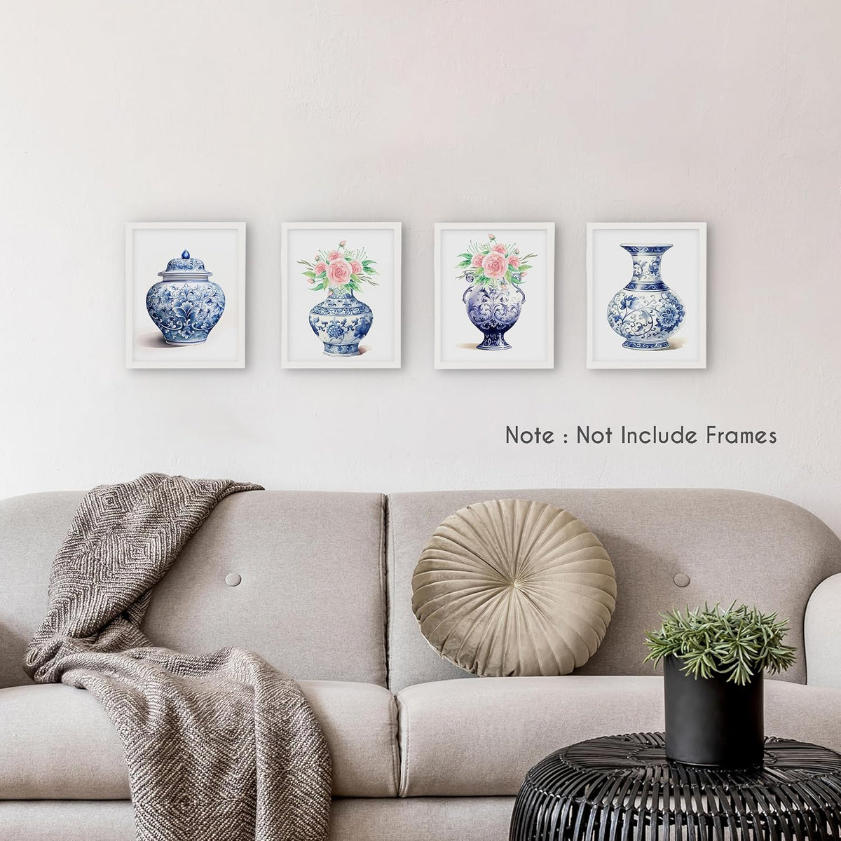 Blue and White Porcelain Vase Prints, Set of 4