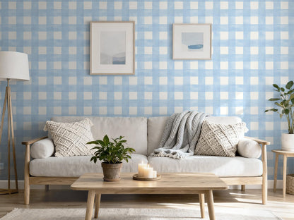 Blue Gingham Peel and Stick Wallpaper