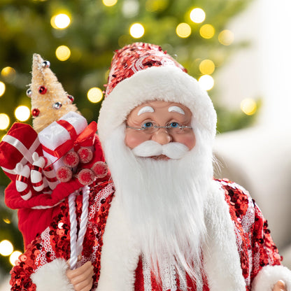 Blue Velvet Santa Figurine, 18 Inch