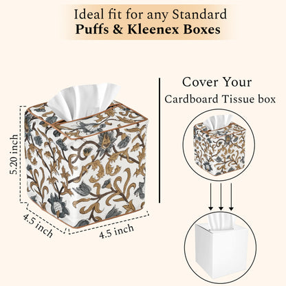Block Print Cotton Tissue Box Cover, Apatite Blue