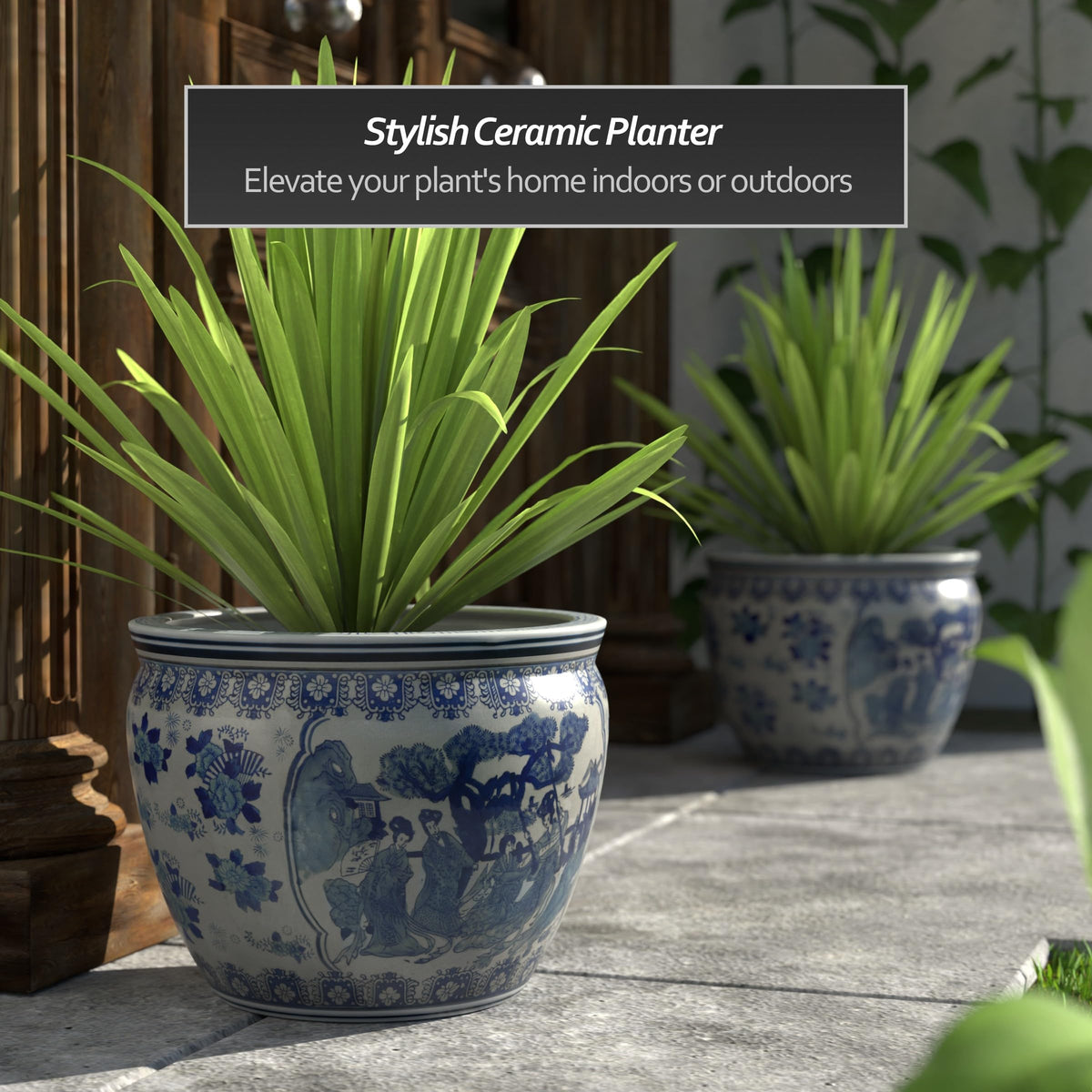 Ladies Blue and White Porcelain Fishbowl Planter