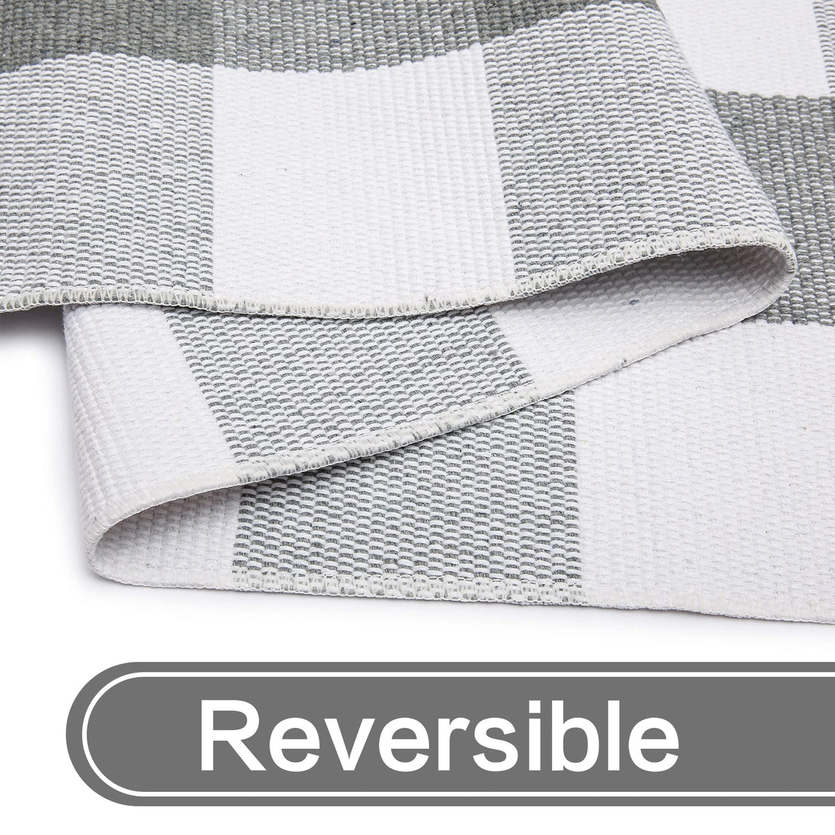 MUBIN Blue White Plaid Cotton Rug, 27.5x43