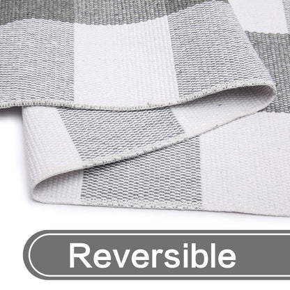 MUBIN Blue White Plaid Cotton Rug, 27.5x43