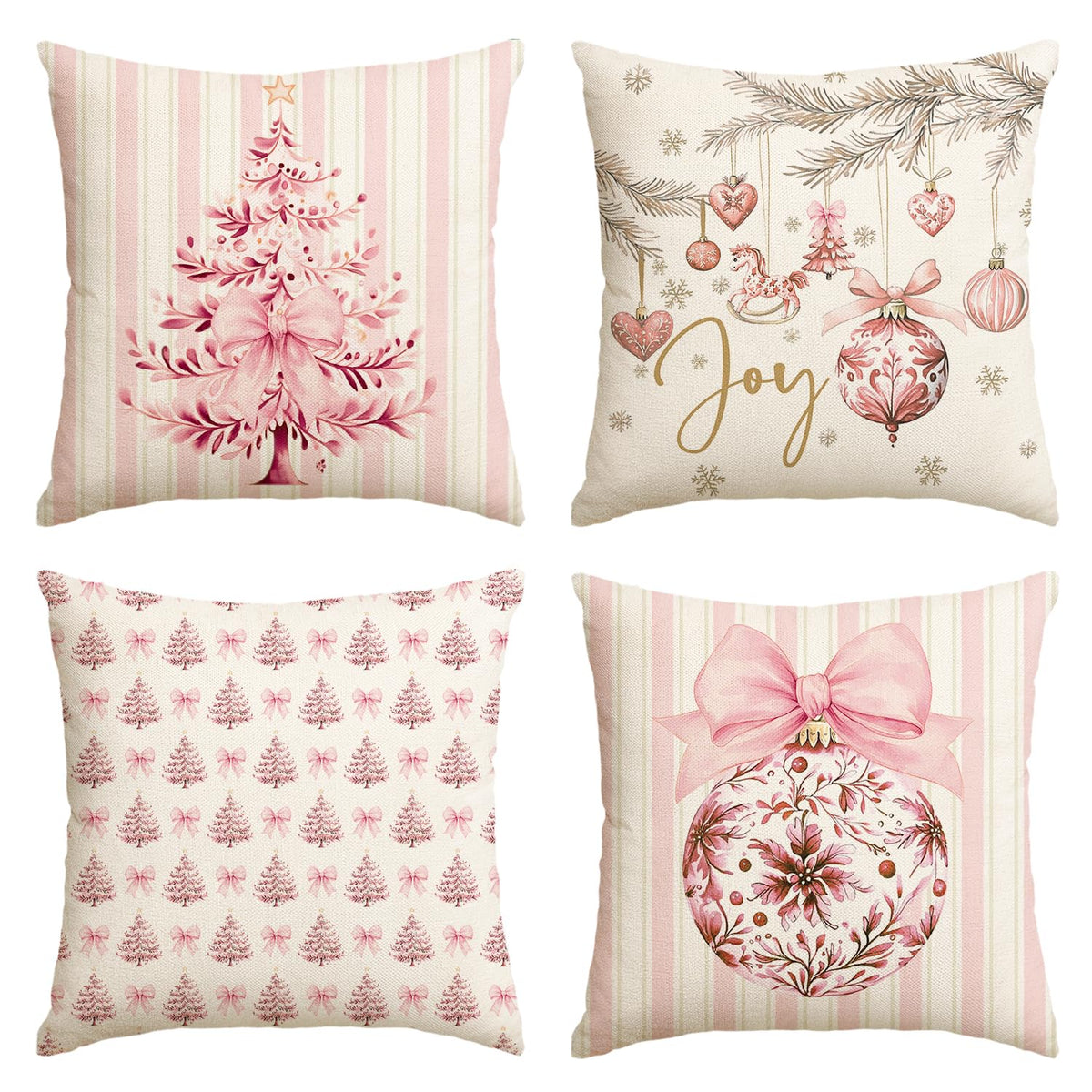 Blue Stripe Christmas Pillow Covers, Set of 4