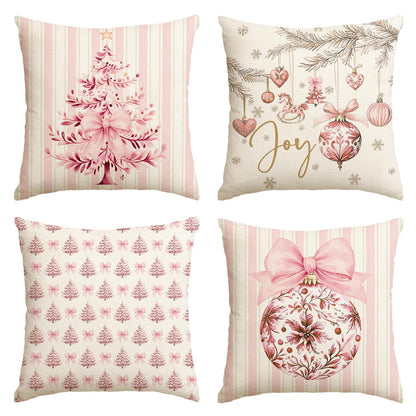 Blue Stripe Christmas Pillow Covers, Set of 4
