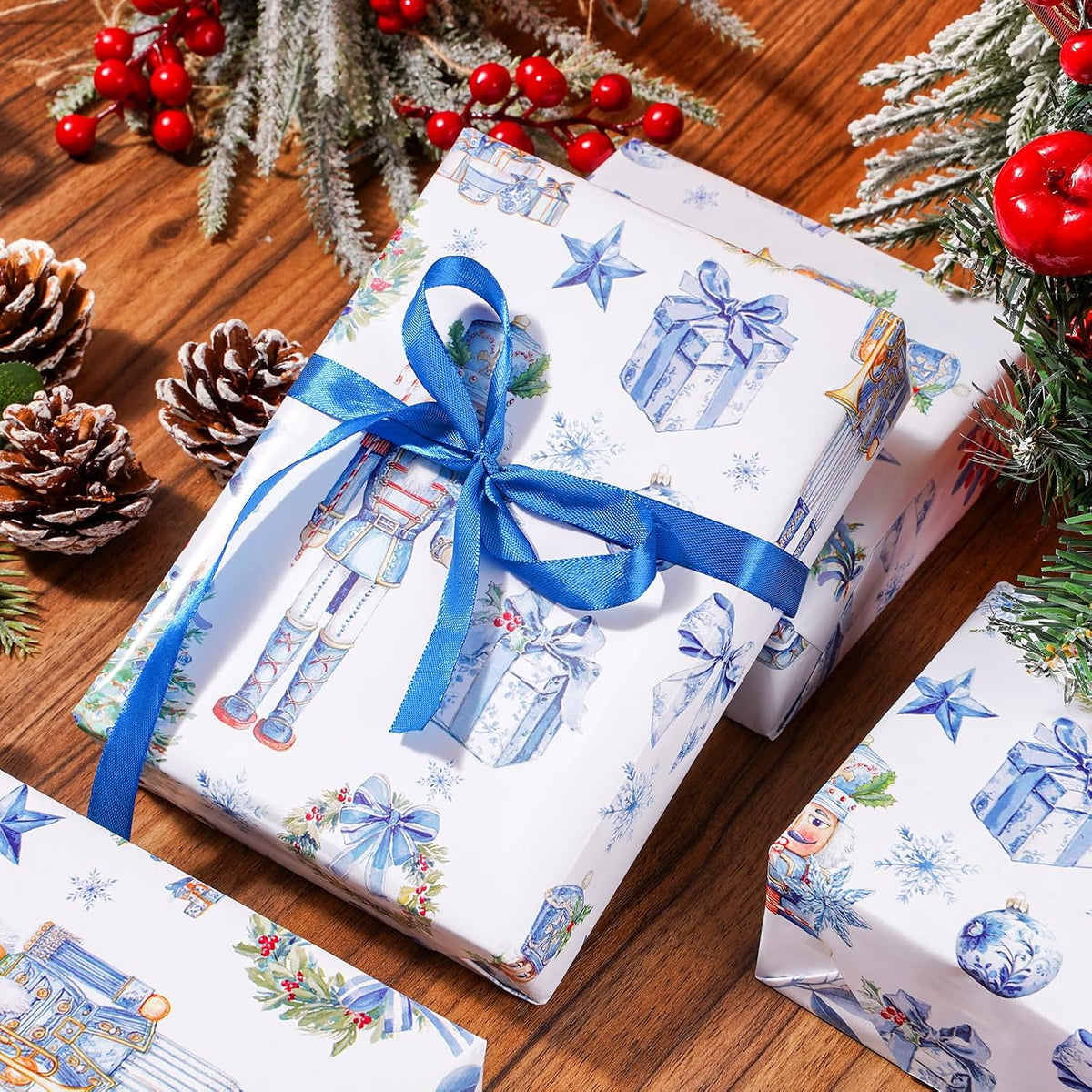 Blue Nutcracker Christmas Wrapping Paper, Mini Roll
