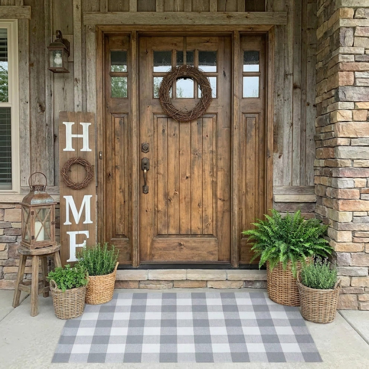 SEEKSEE Blue Buffalo Plaid Porch Rug, 27.5x43