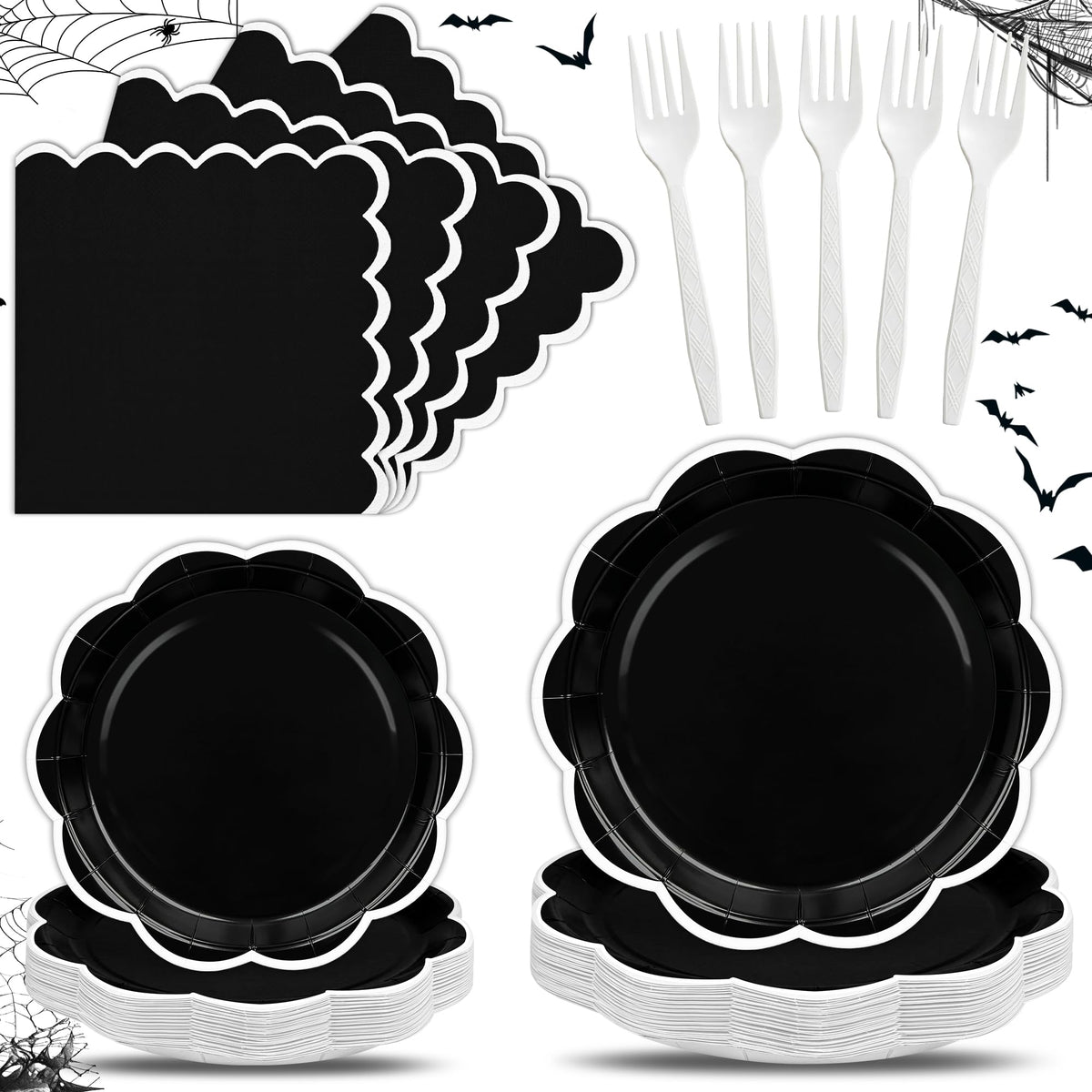Blue Scalloped Paper Plates and Napkins, Serves 24