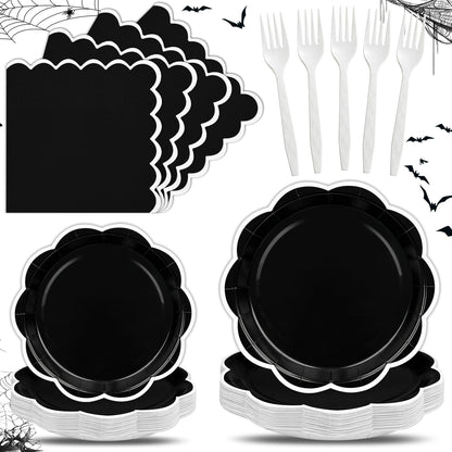 Blue Scalloped Paper Plates and Napkins, Serves 24